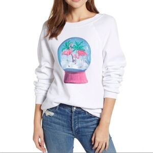 NWT new Wildfox SMALL White Snowy Tropics Sommers Snow Globe Sweatshirt flamingo